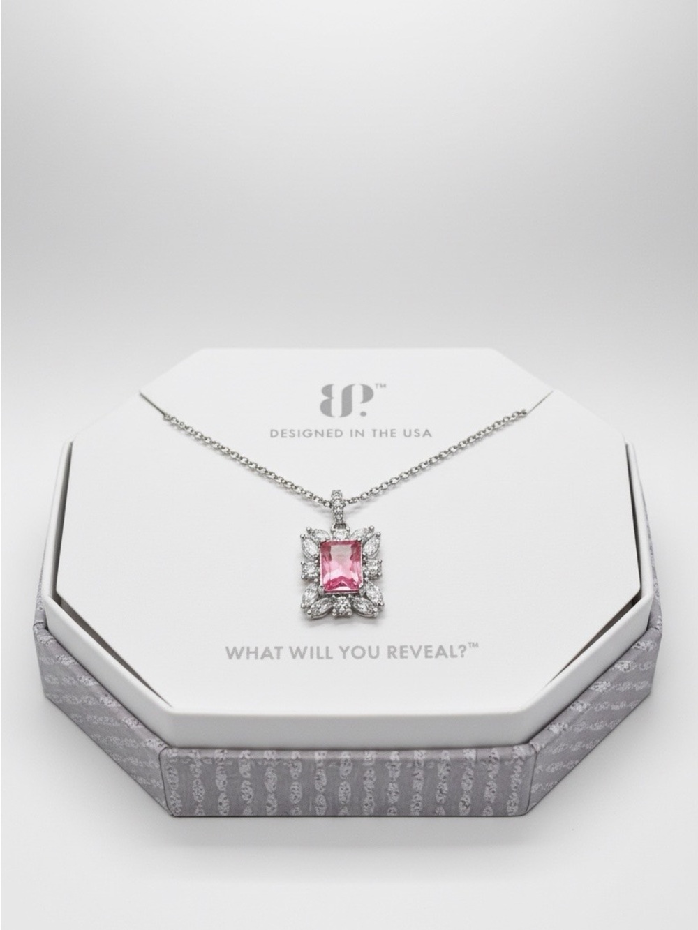 Bomb Party The Sterling Club Lab Created Rose Quartz Pendant Necklace NIB